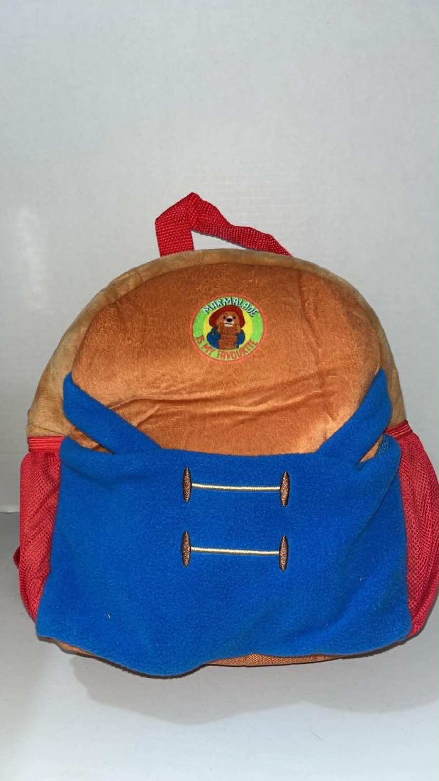 Paddington Bear Plush Backpack with Blue Front Pocket and Red Handle