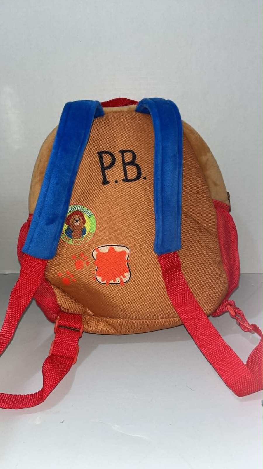 Paddington Bear Plush Backpack with Blue Front Pocket and Red Handle